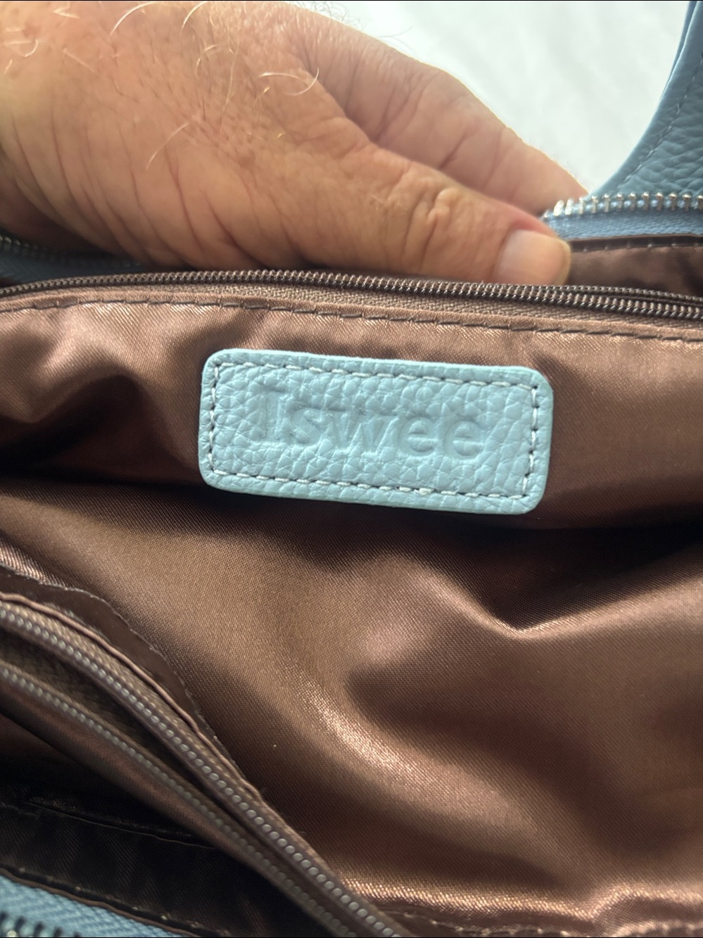 Soft Pebbled Leather Tote Bag in Dusty Blue Brand Is Iswee. - Picture 3 of 8